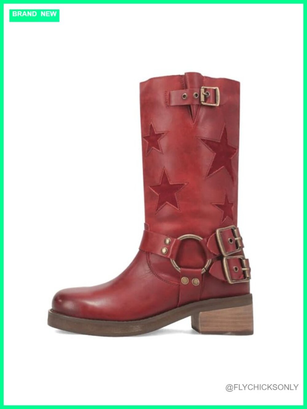 Faux Leather Suede Star Cutout Mid Calf Riding Boots Square Toe Chunky Heel